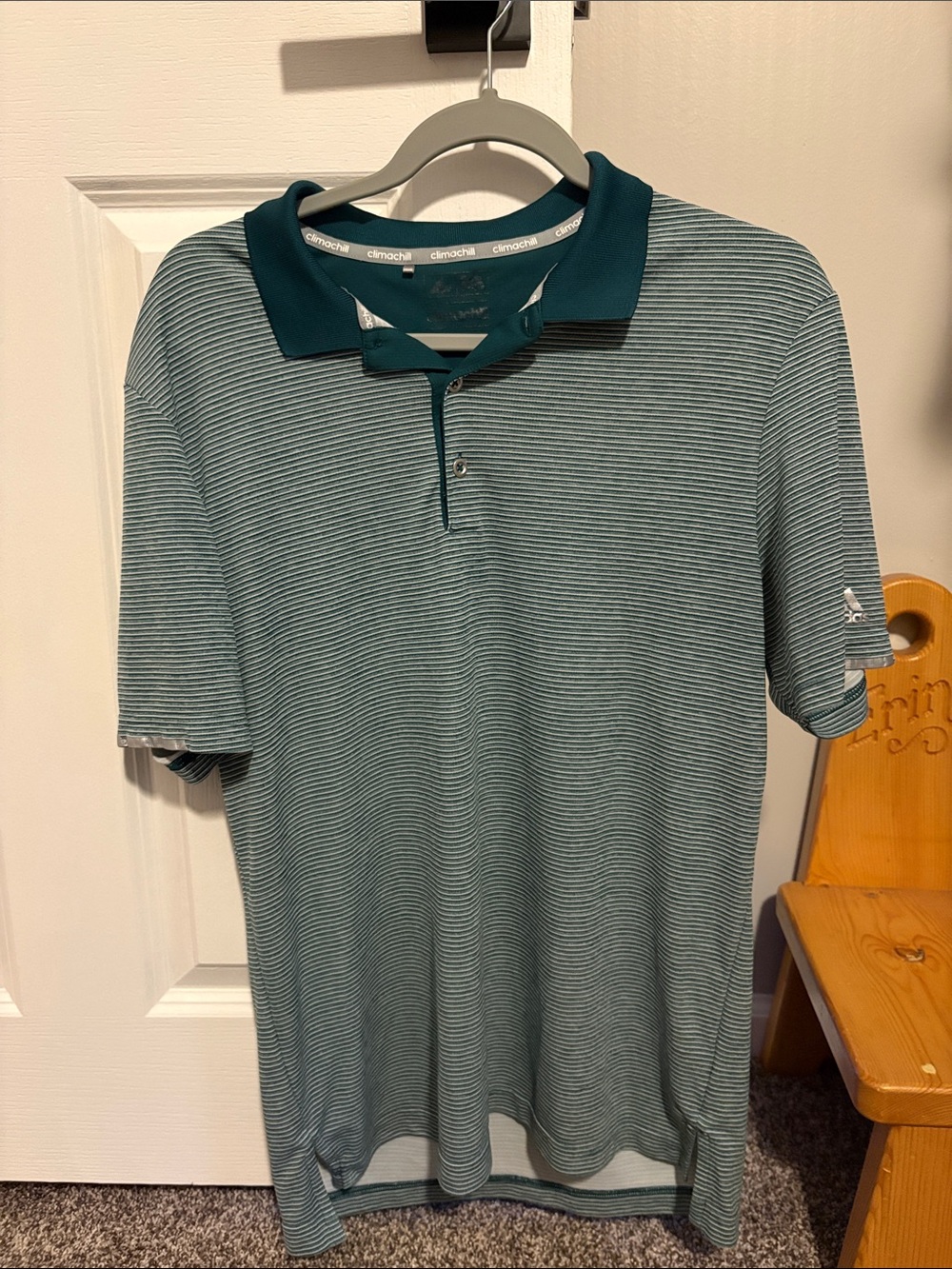 adidas Men's Green Striped Polo